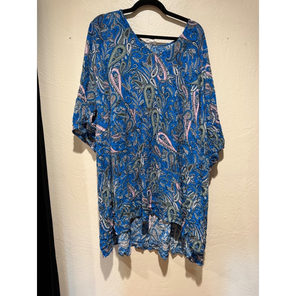 Avenue Womens Blue Paisley High Low Tunic Top Plus Size 30/32 Boho 3/4 Slv